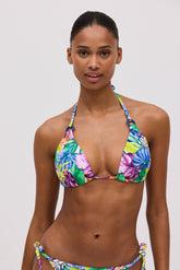 Top biquíni triângulo push-up estampado tropical copa B